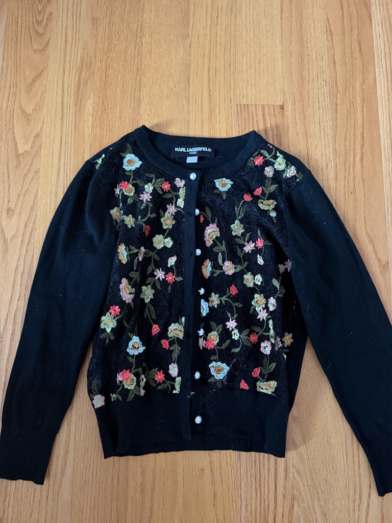 Karl Lagerfeld Black Cardigan With Multicolor Floral Embroidery